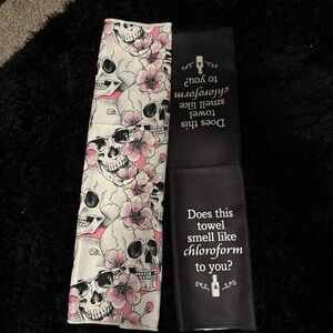 Floral Skull and whimsy saying hand towels set